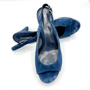 Gianvito Rossi Luxury Platform Blue Suede Peep Toe Heels - Size US 10
